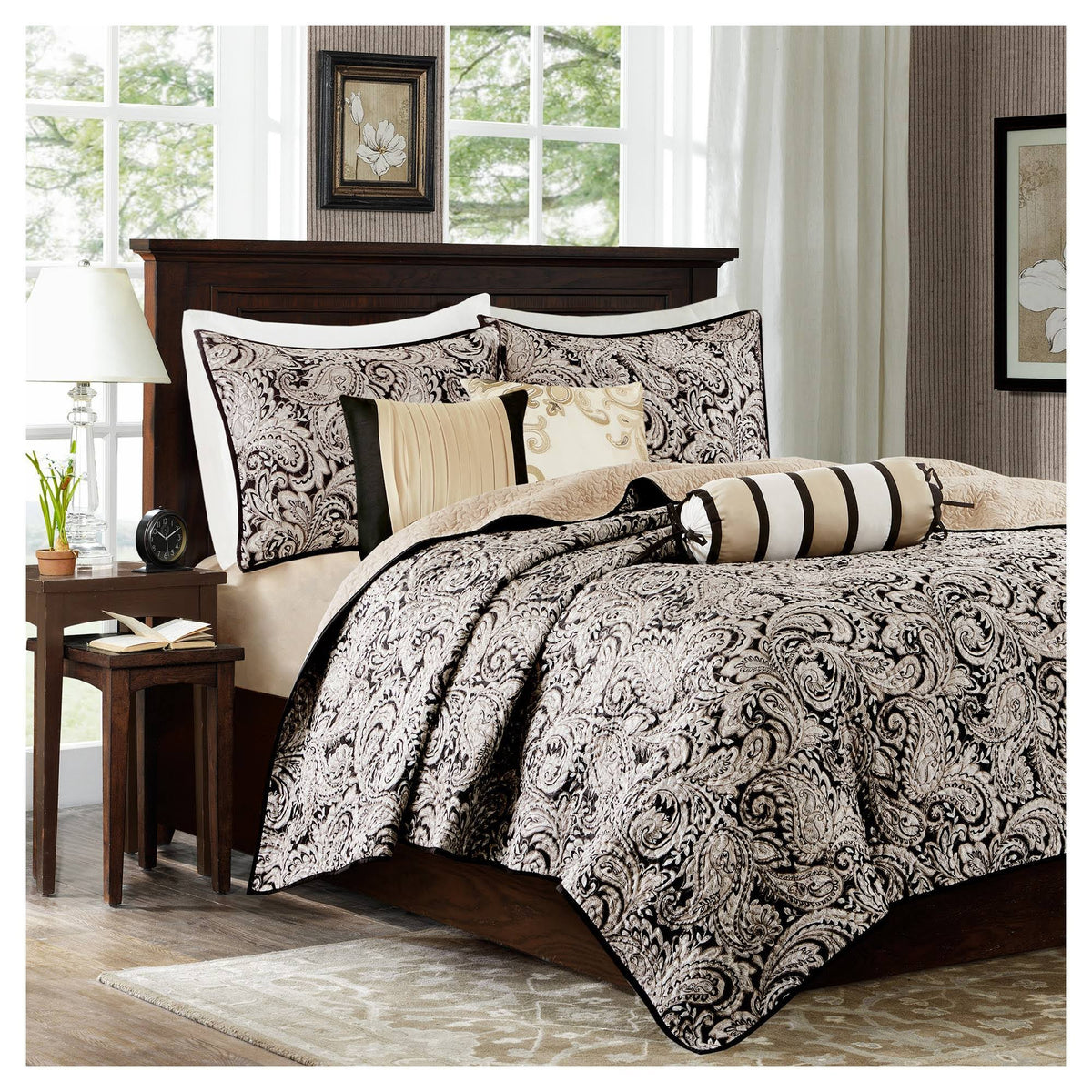 Black 6 Piece Quilted Coverlet Set King Cal King S76748