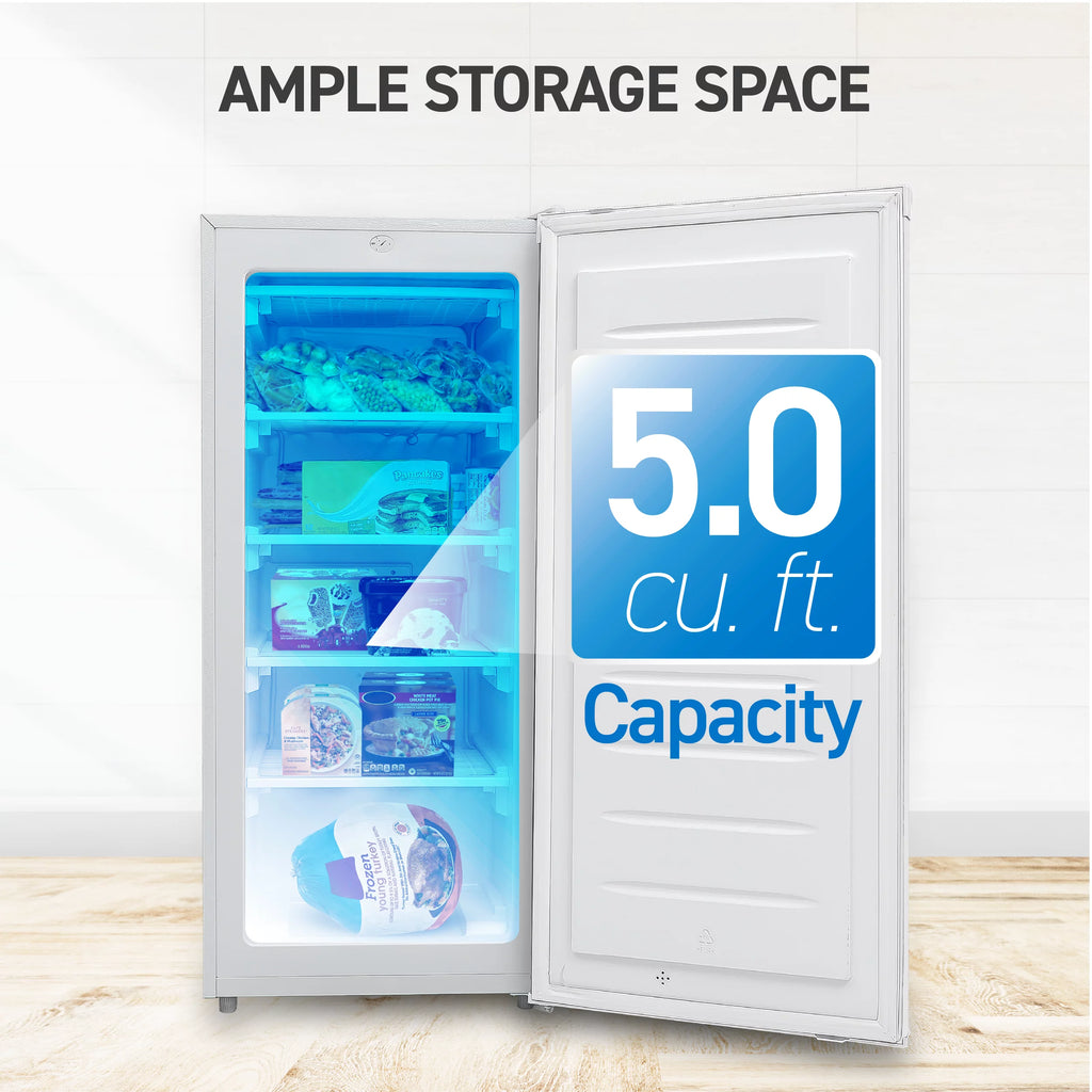 White Upright Freezer 5 Cu Ft with Reversible Door J78838
