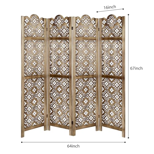 Grey 6 Panel Room Divider with Hand Carved Folding Privacy Screen N629