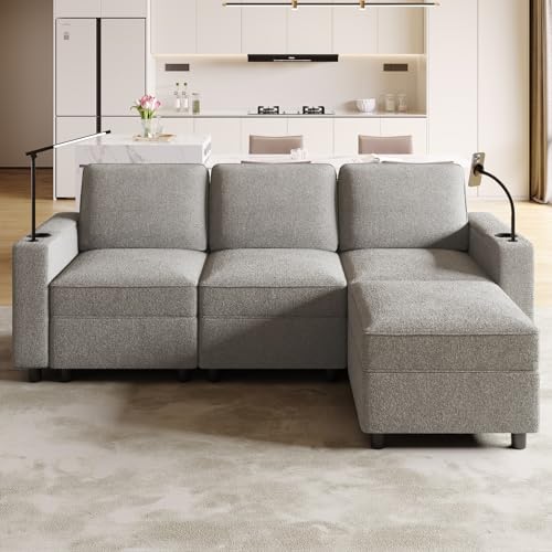 Modular Sectional Sleep Sofa with Storage and LED Light W3895