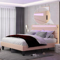 Queen Size Beige Upholstered Platform Bed Frame with Headboard A961314