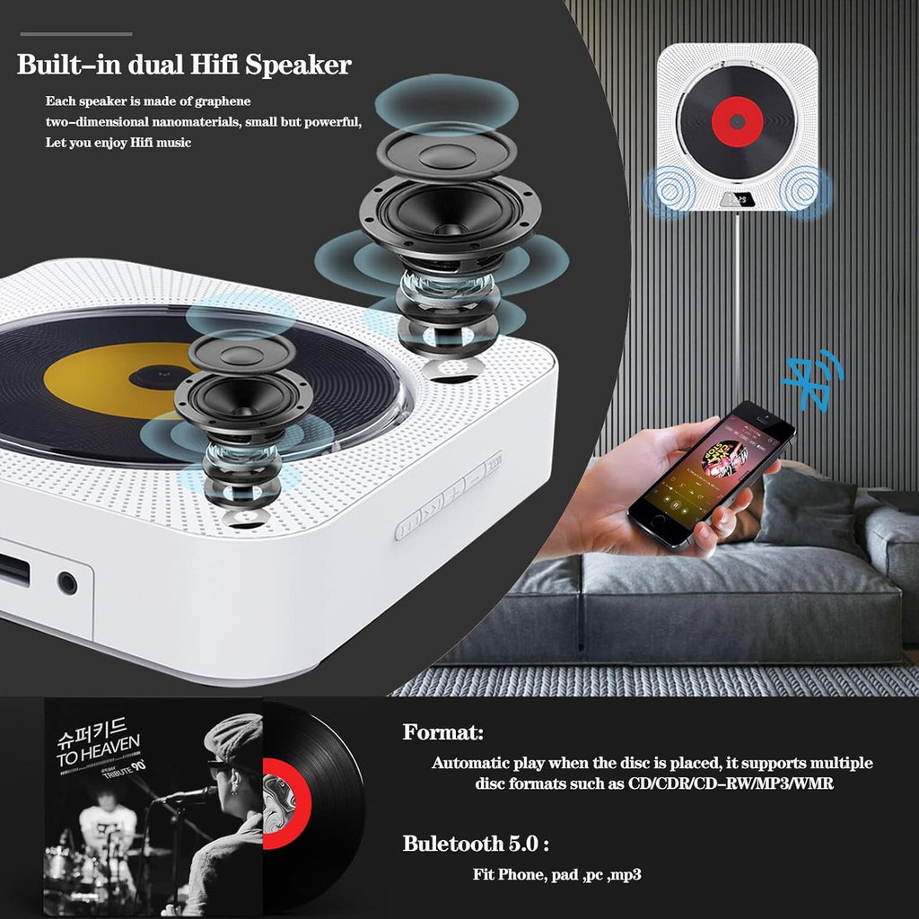 Portable CD Player with Bluetooth, FM Radio, Built-in Speakers, USB Port, AUX Input, LCD Display, Pack of 2 J465959