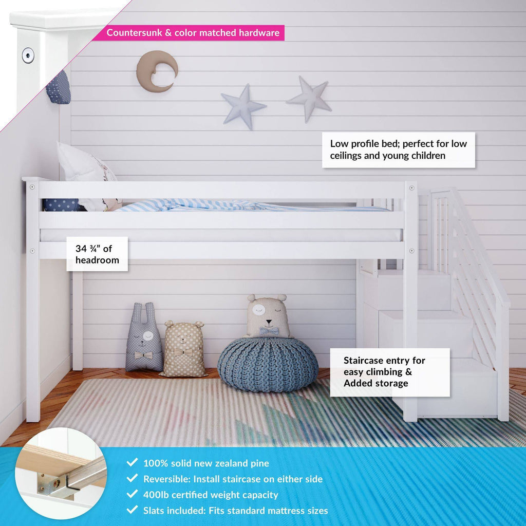 Twin-size Low Loft with Stairs - White G813979