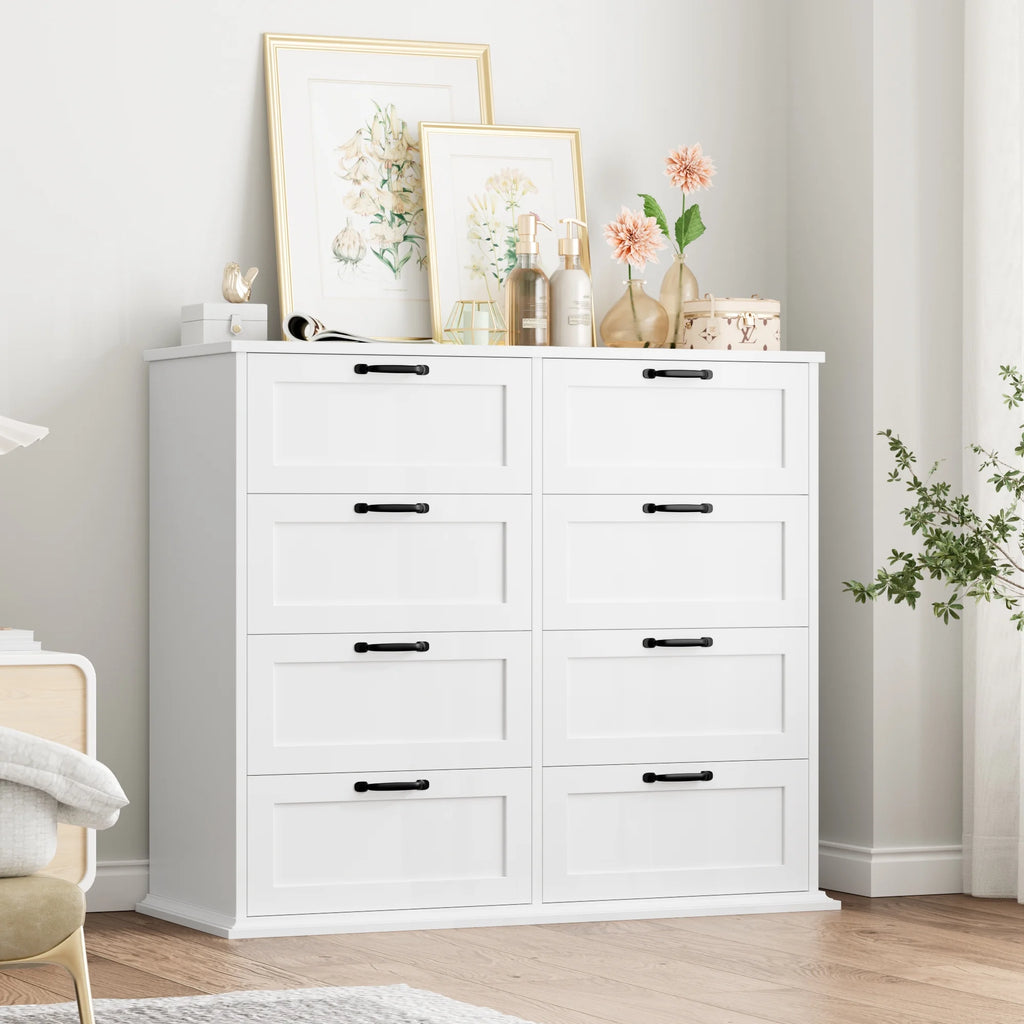 White 8 Drawer Wood Dresser V7384