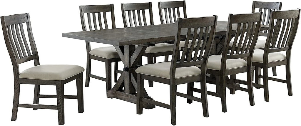 Gray 8 Piece Extendable Dining Set with 8 Upholstered Chairs C680