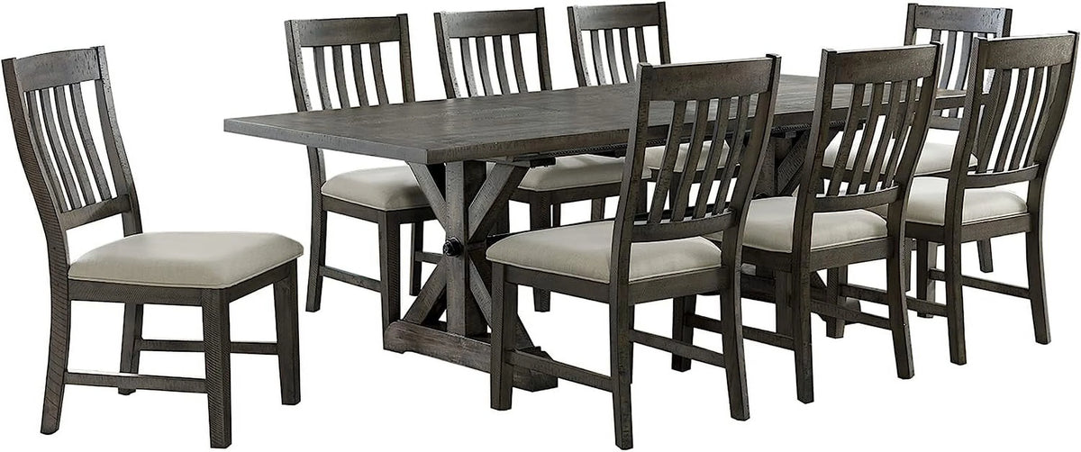 Gray 8 Piece Extendable Dining Set with 8 Upholstered Chairs C680