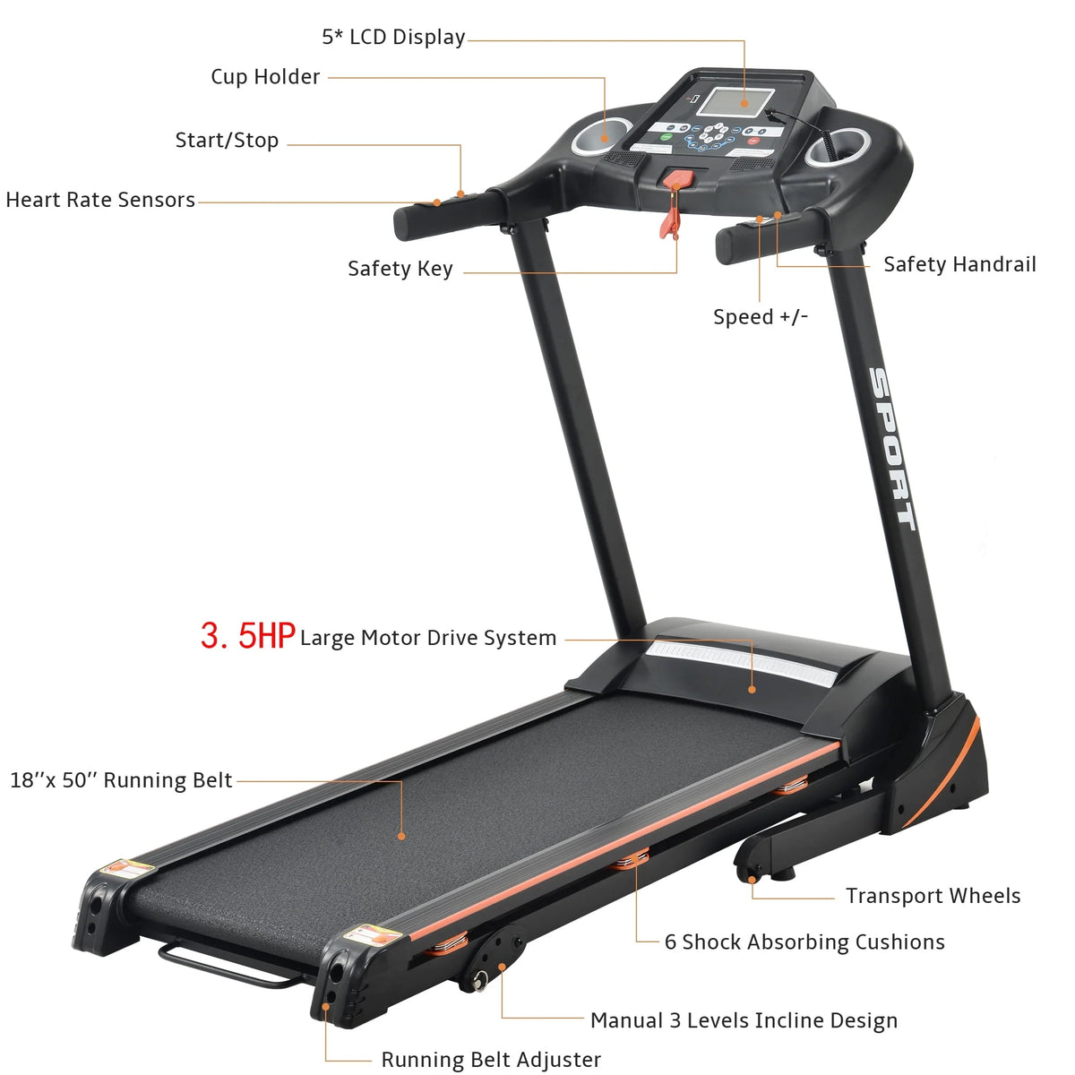 Folding 3.5HP Treadmill with Incline Z16677