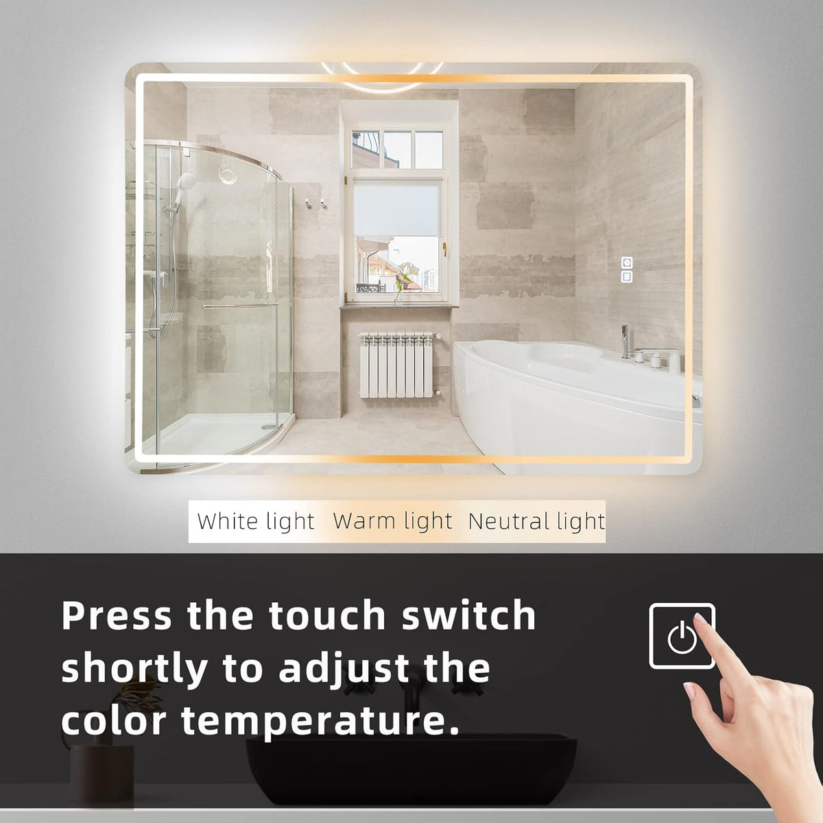 20 x 28 inch LED Bathroom Mirror, Anti-Fog Dimmable 3-Tone Lighted Vanity Mirror Q597