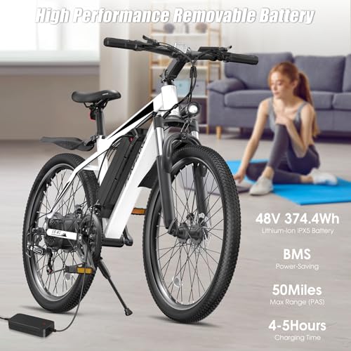 26" Electric Mountain Bike with 48V 374.4WH Battery, 21 Speed B121