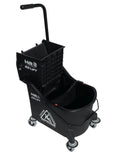 Commercial-Grade Mop Bucket with Separator & Dirty Water Pail, Metal Casters, Side-Press Wringer, Black K46963