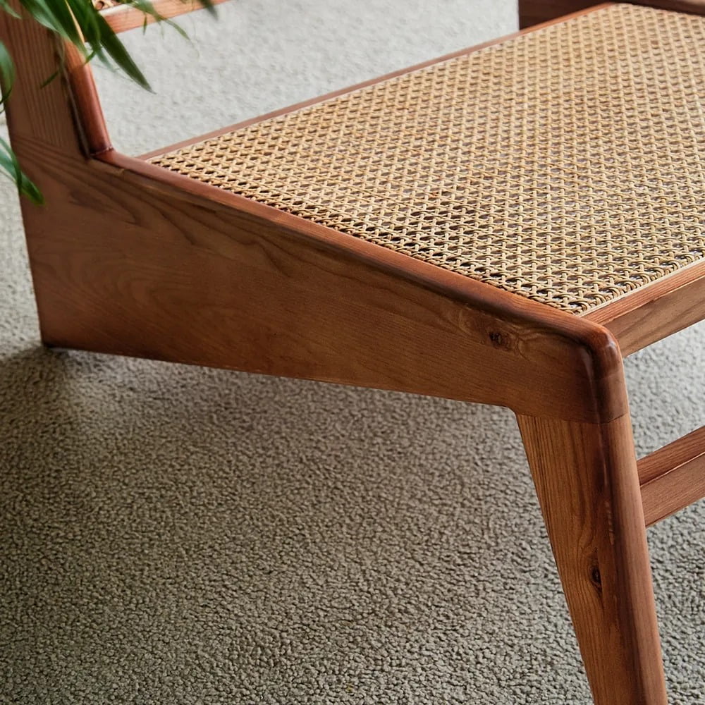 Walnut Rattan and Wood Lounge Chair Y636