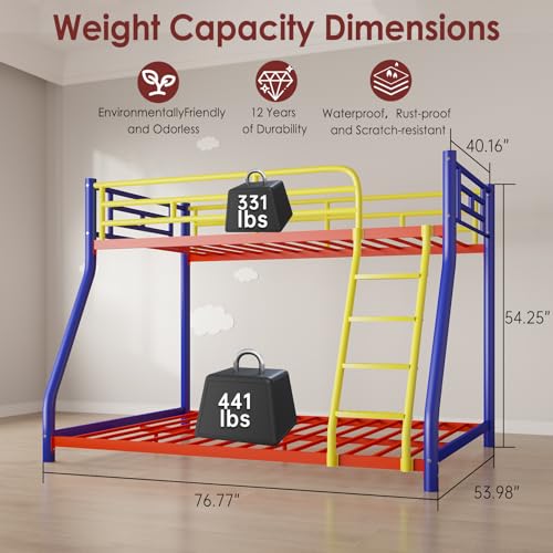 Black Metal Twin Over Twin Bunk Bed with Ladder and Guardrail E156289