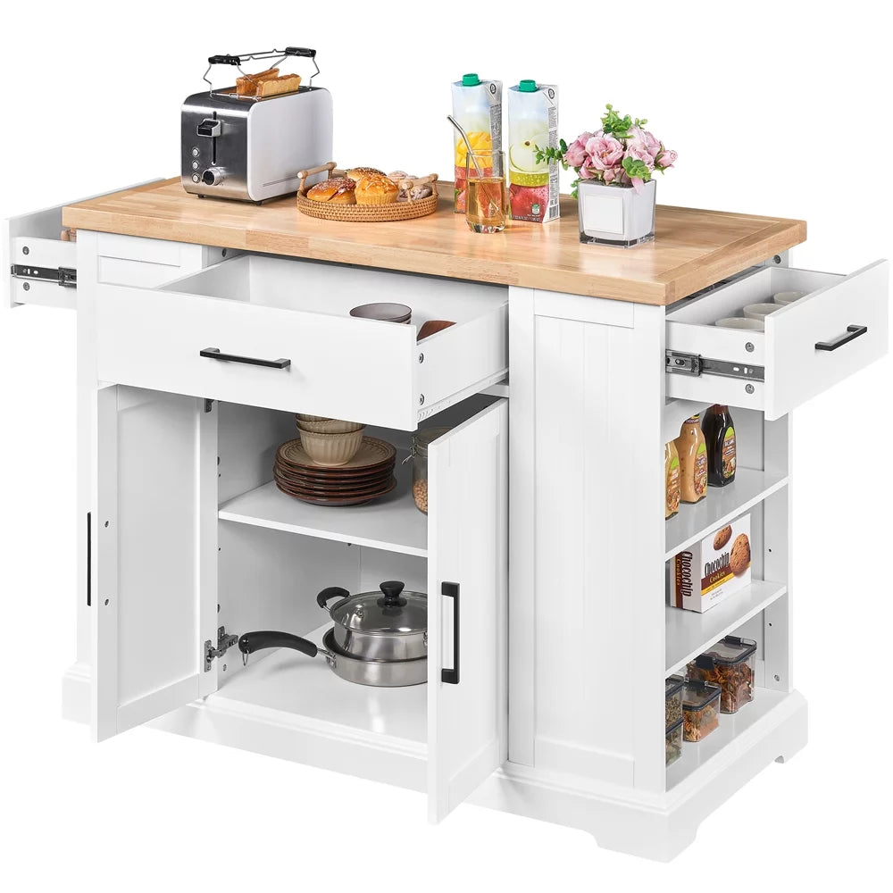 White Wooden Rolling Kitchen Island with Drawer J225549