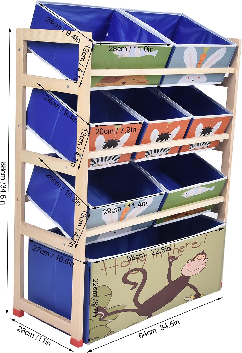 Toy Storage Cabinet with 8 Removable Fabric Bins B47351