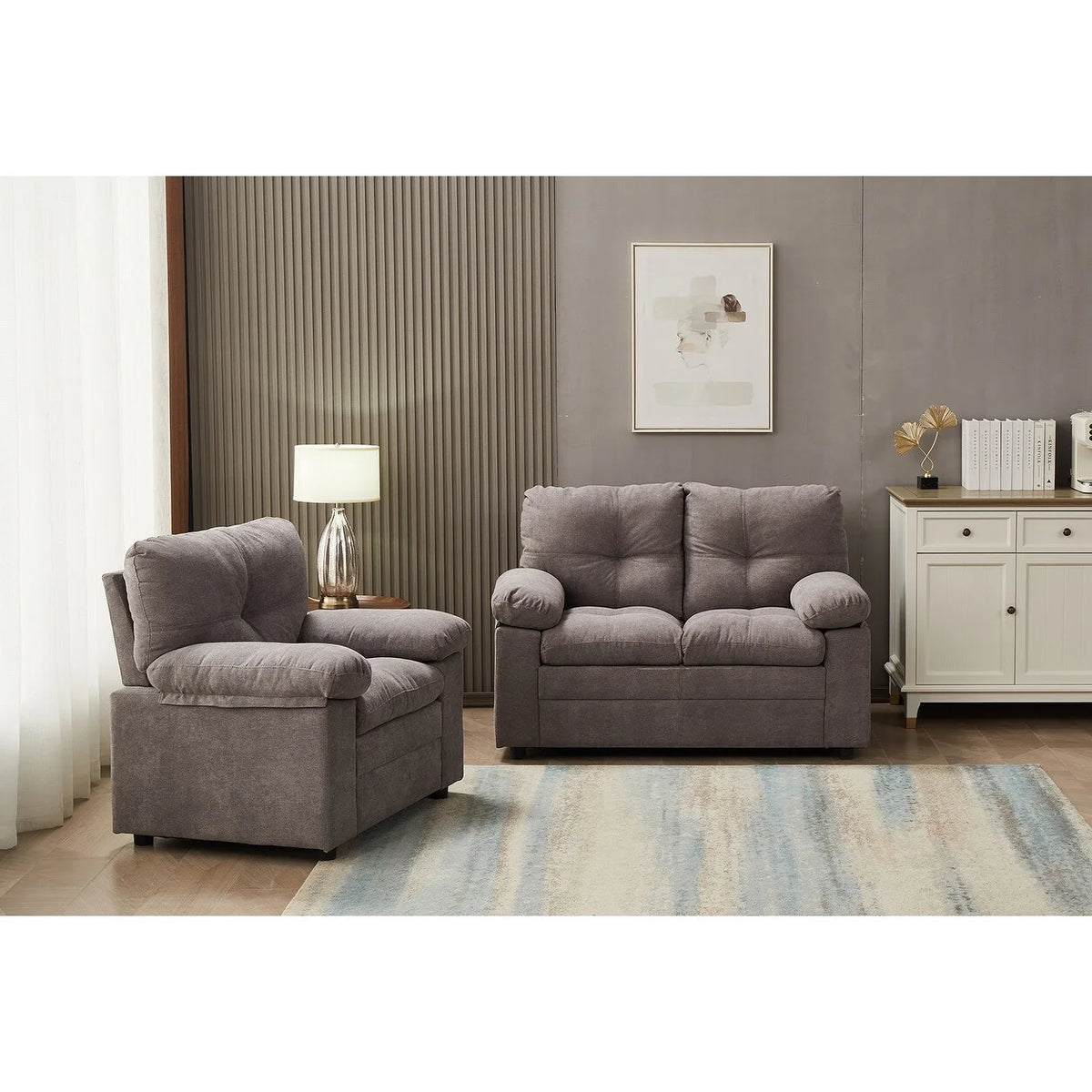 Linen 2 Piece Living Room Set Brown S2044