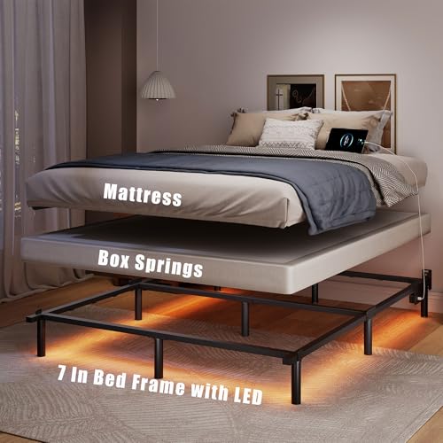 Black 7 Inch Metal Steel Bed Frame Y348159