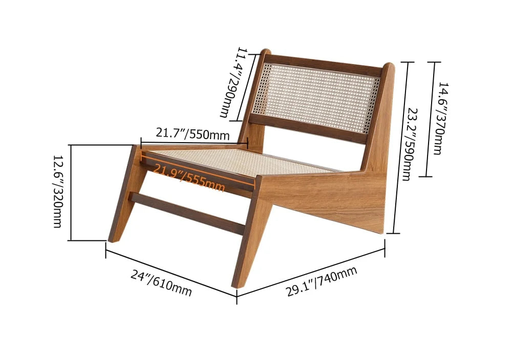 Walnut Rattan and Wood Lounge Chair Y636