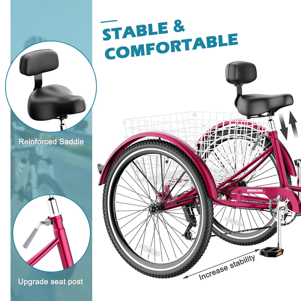 7 Speed 26 Inch 3 Wheel Adult Tricycle with Backrest Z481