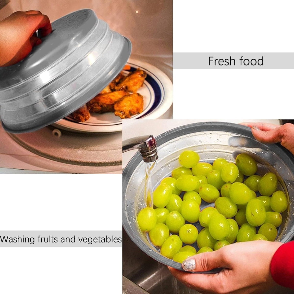 Gray 10.5 inch Vented Collapsible Microwave Plate Cover C21417