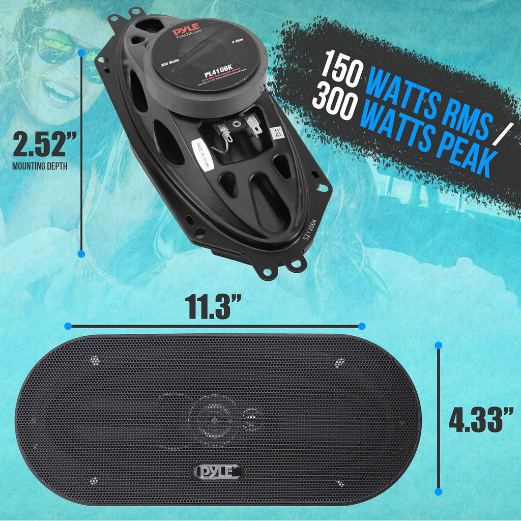 300W 4" x 10" Triaxial Car Stereo Speakers (Pair) B9556