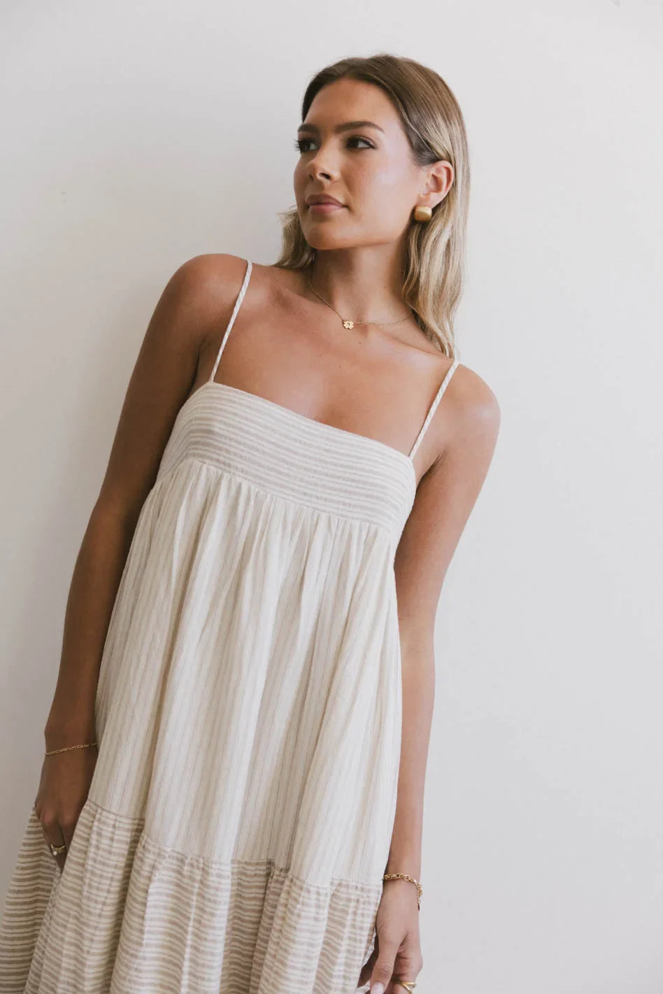 Striped Midi Dress in Natural J28708