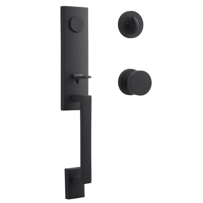 Satin Black Full Dummy Handleset with Contemporary Knob and Round Rose M732