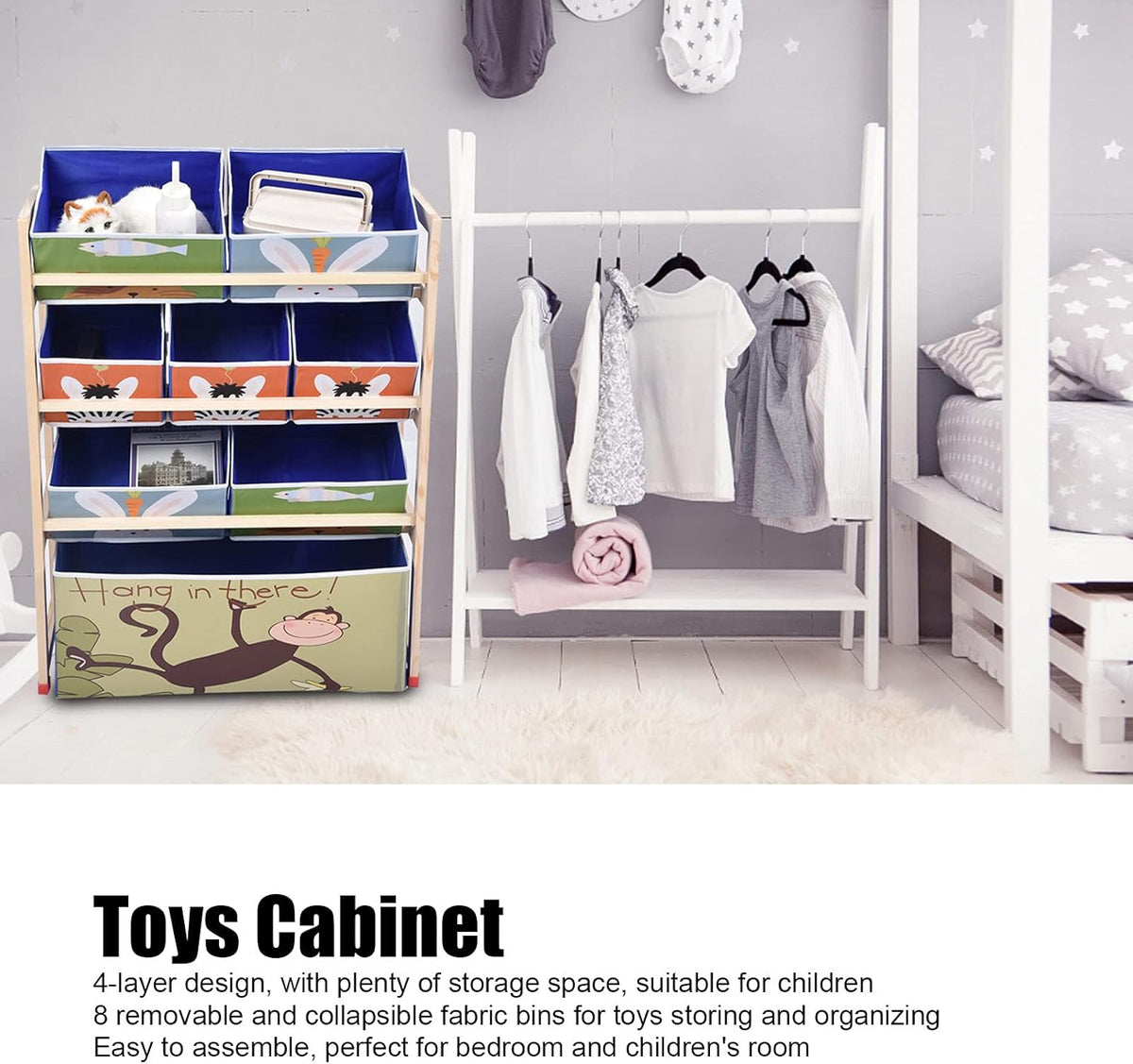 Toy Storage Cabinet with 8 Removable Fabric Bins B47351