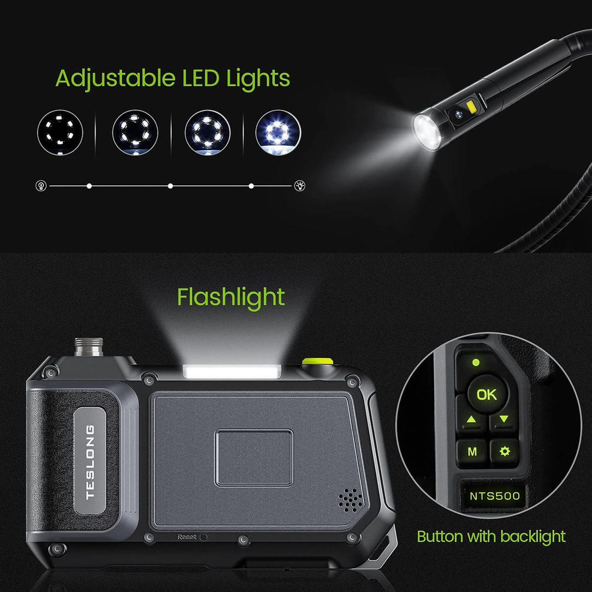 Industrial Borescope Inspection Camera with 5inch 720P HD Screen, 16.5ft E5854