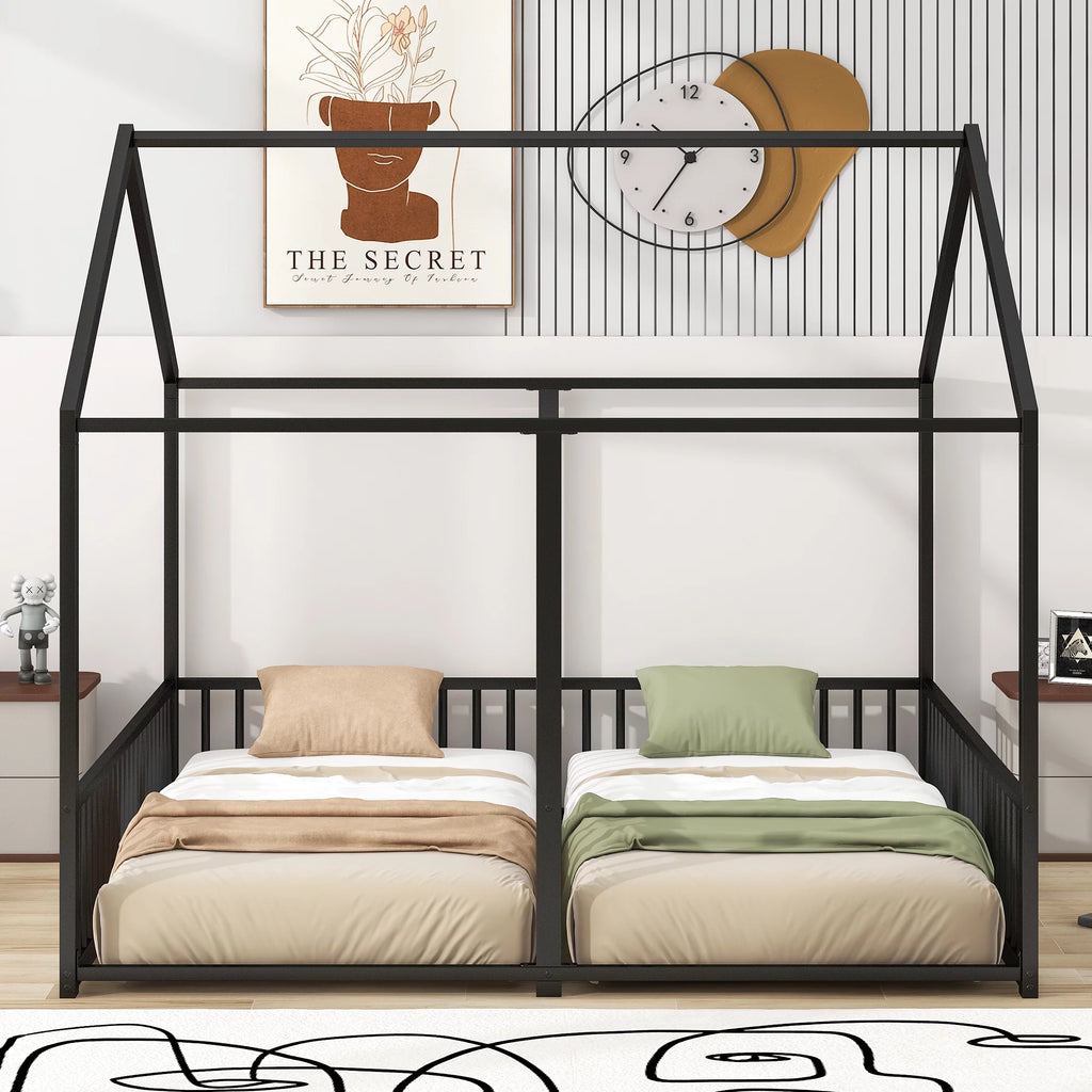 Black Twin Size Metal House Platform Beds Z709