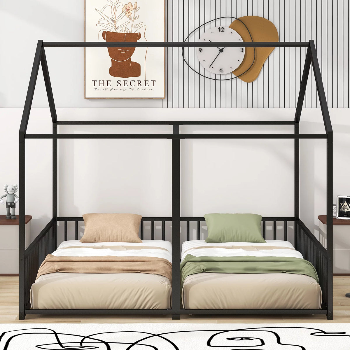 Black Twin Size Metal House Platform Beds Z709