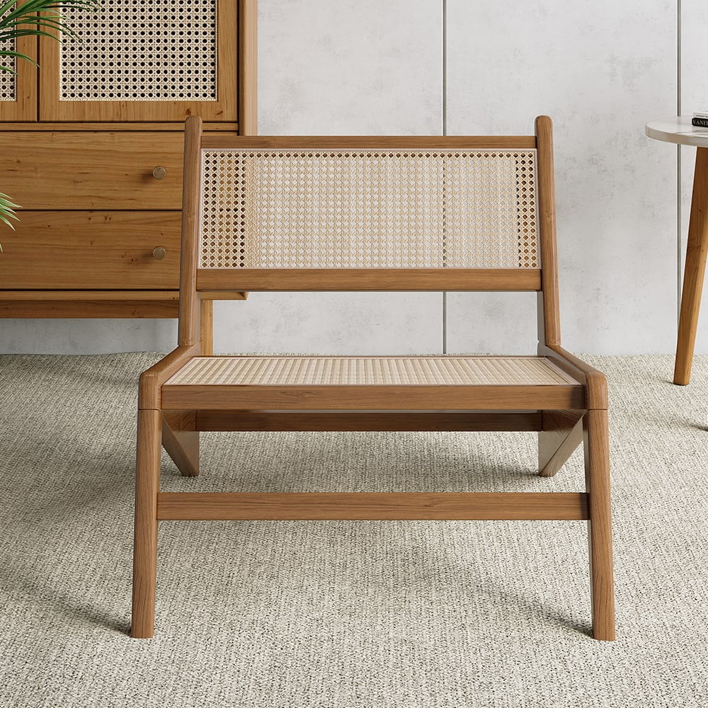 Walnut Rattan and Wood Lounge Chair Y636