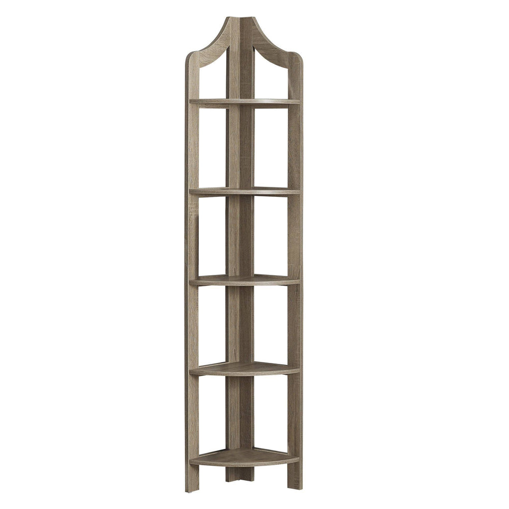 Taupe Brown 5 Shelves Corner Bookcase J6290