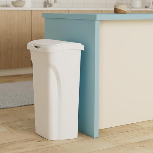 10 Gal Kitchen Trash Can with Dual Swing Lid, Pack of 2, White D9879