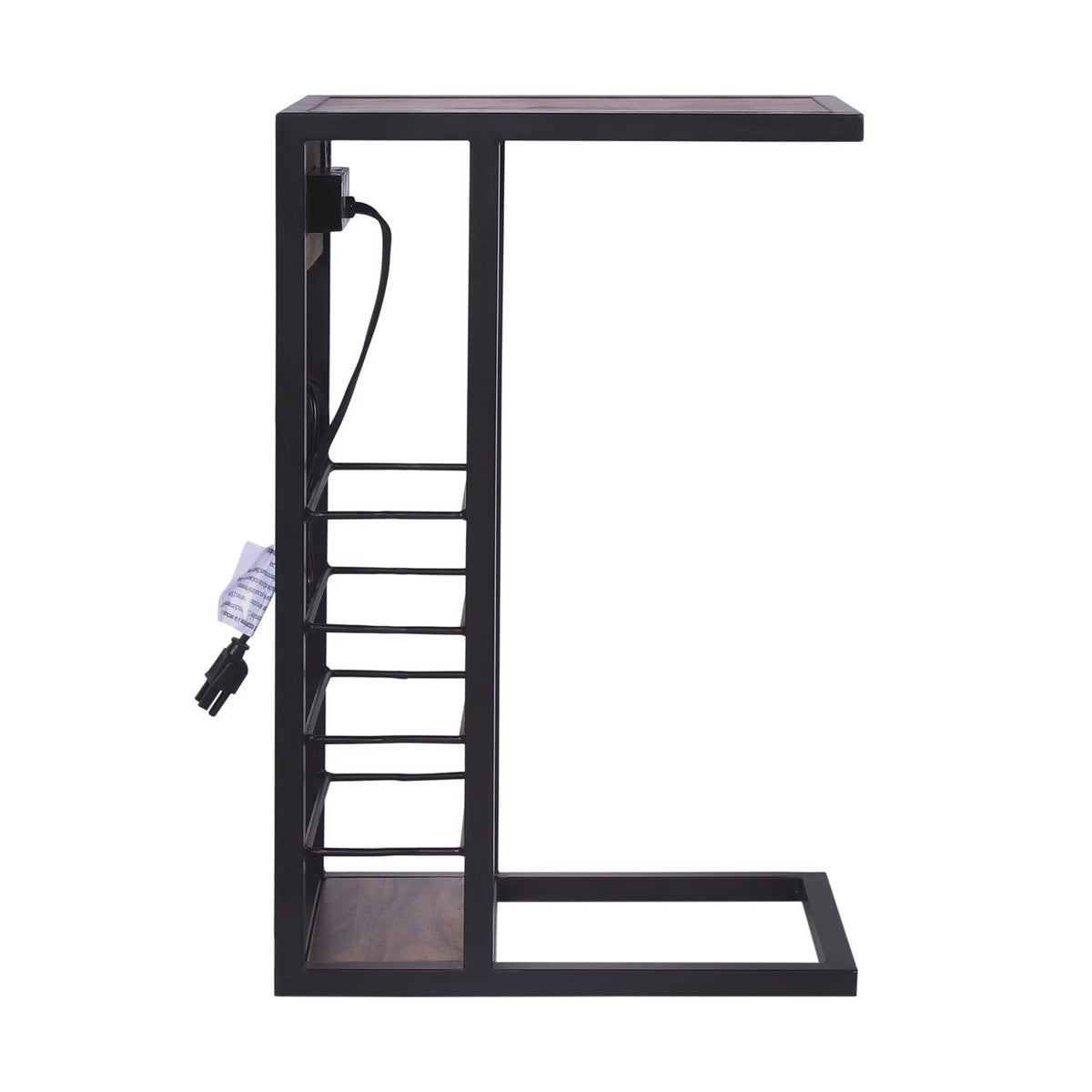 Dark Brown Wood & Metal Side Table with USB & Storage Rack F37283