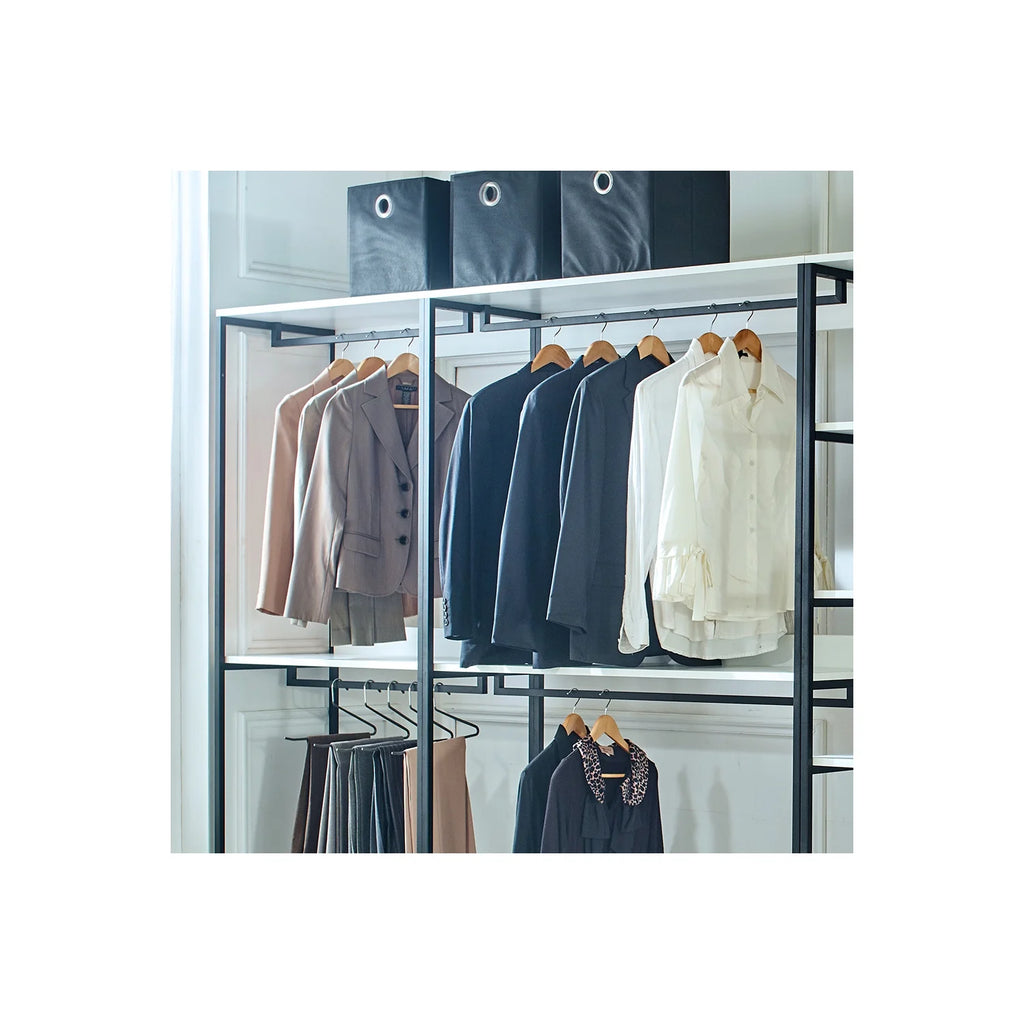 White Freestanding Wood Closet System with Metal Frame I14575