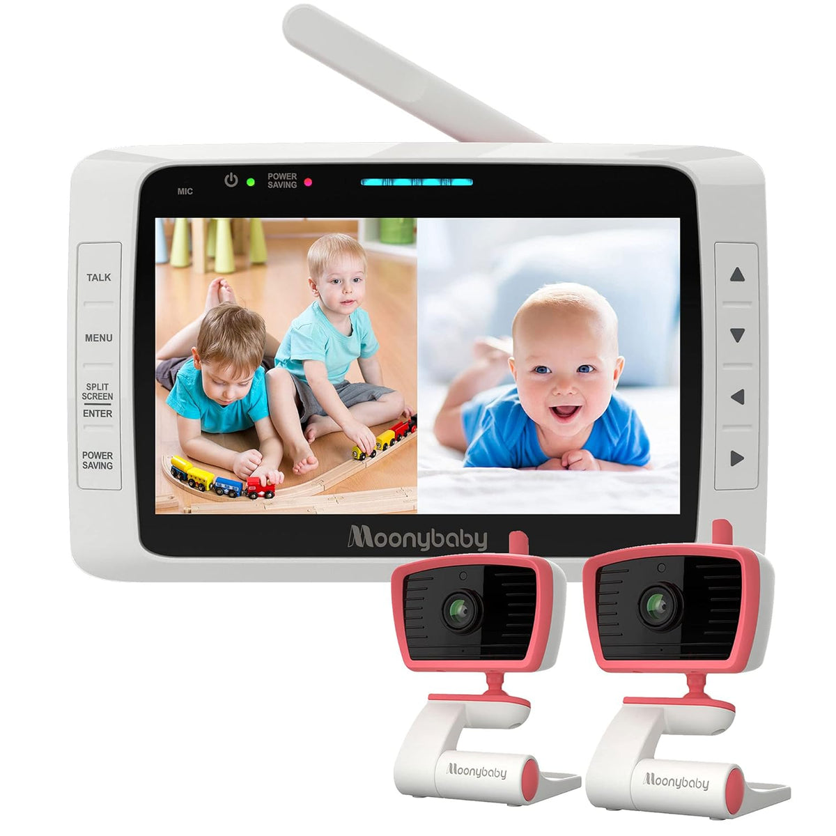 Split 50 Baby Monitor with 2 Cameras and Audio, No WiFi, Large Screen V2672