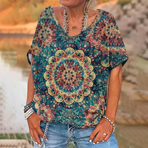 Retro Ethnic Floral Printed V Neck Tops R21387