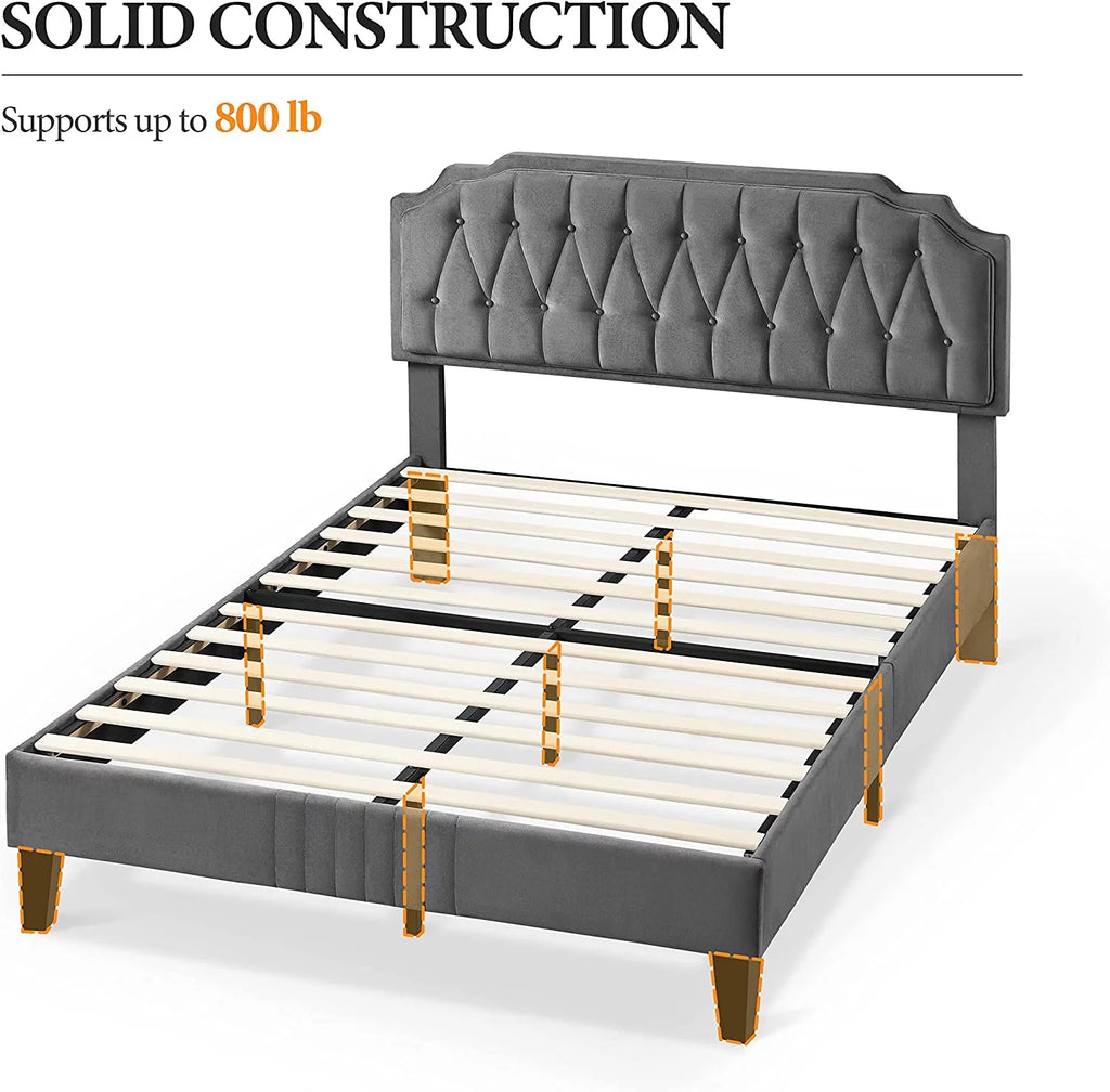 Queen Size Velvet Upholstered Platform Bed with Curved Headboard P924735