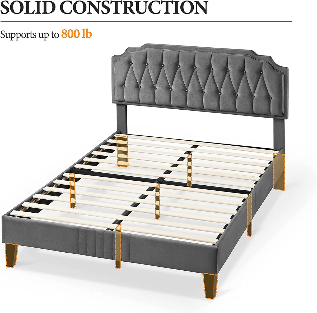 Queen Size Velvet Upholstered Platform Bed with Curved Headboard P924735