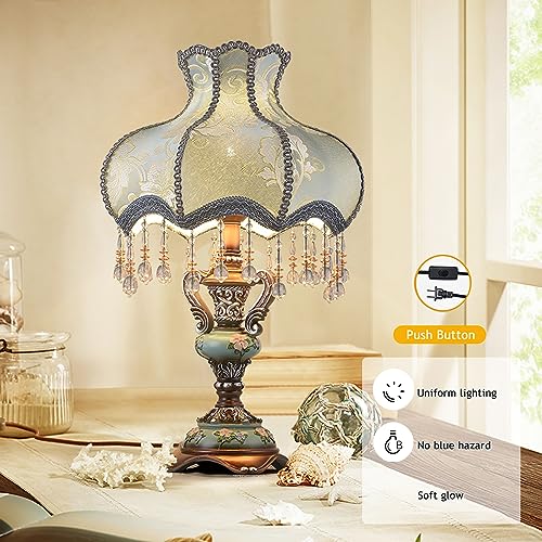 European Table Lamp Victorian Desk Lamp Handmade Fabric Lampshade Resin Lamp Body V217491