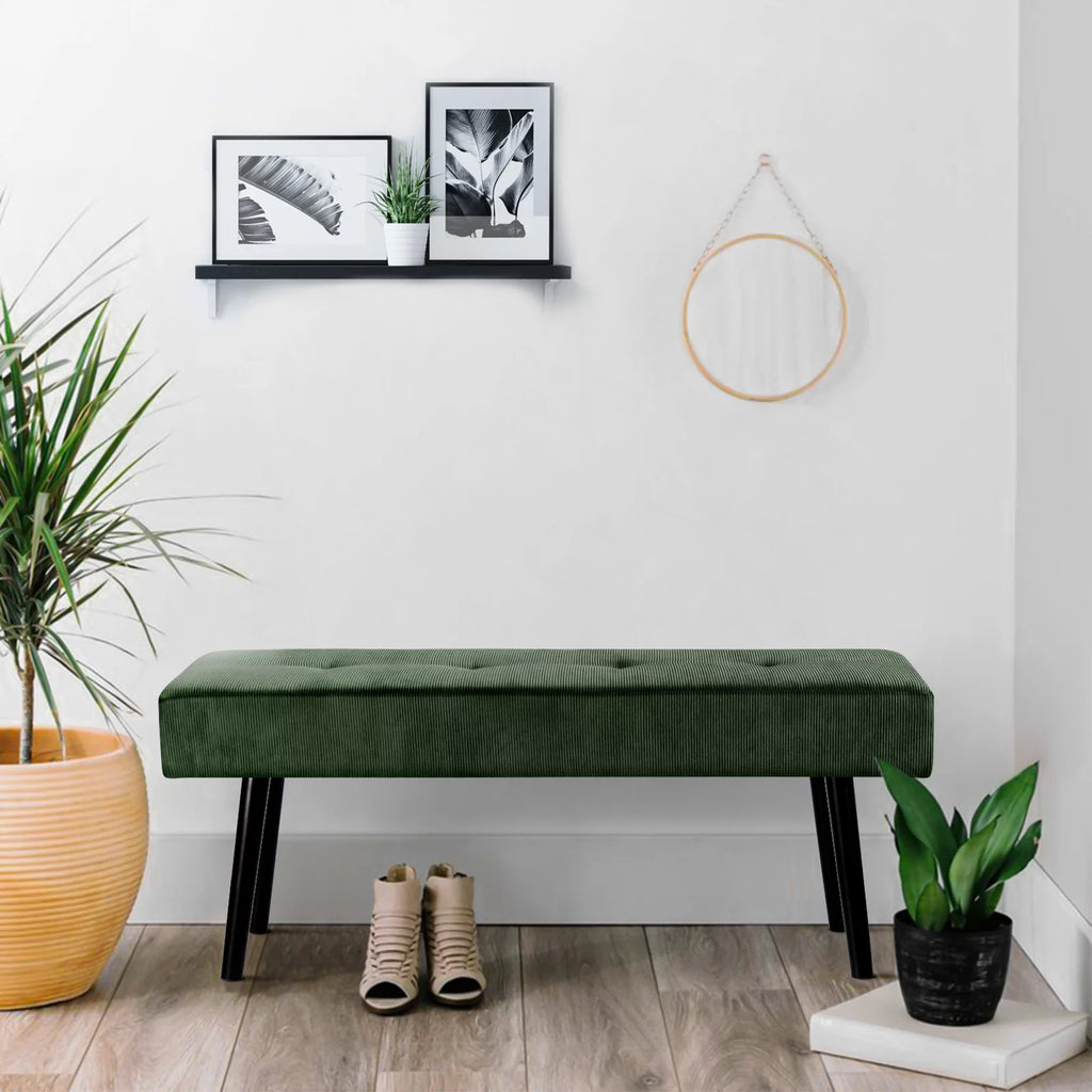 Modern Entryway Bench Corduroy Seat Green Z37090