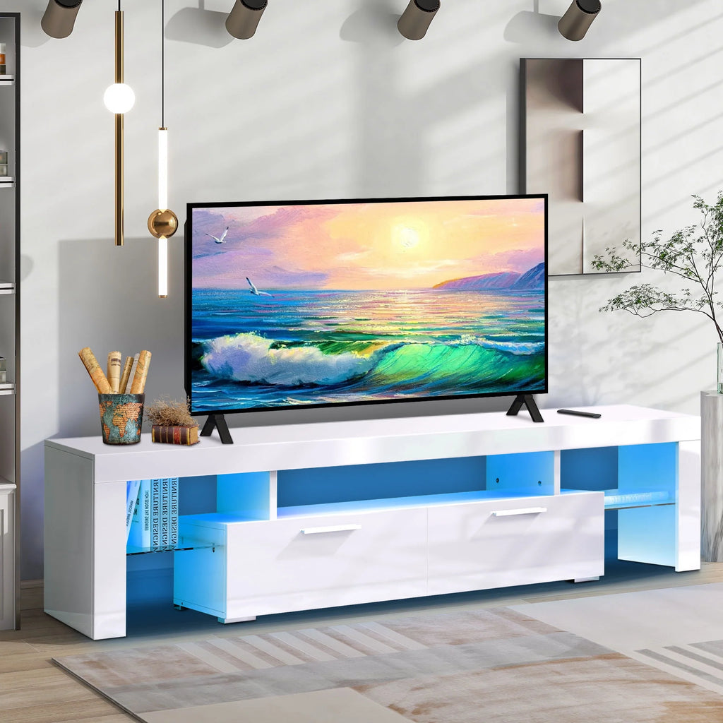 White High Gloss TV Stand with Storage Shelves X9335