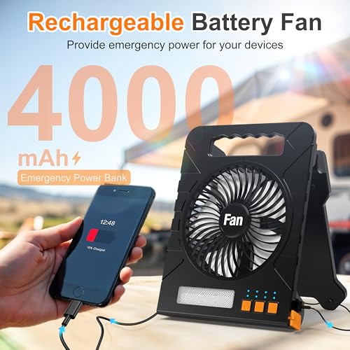 Solar Powered 4000mAh Portable Table Fan with LED Lantern P3816