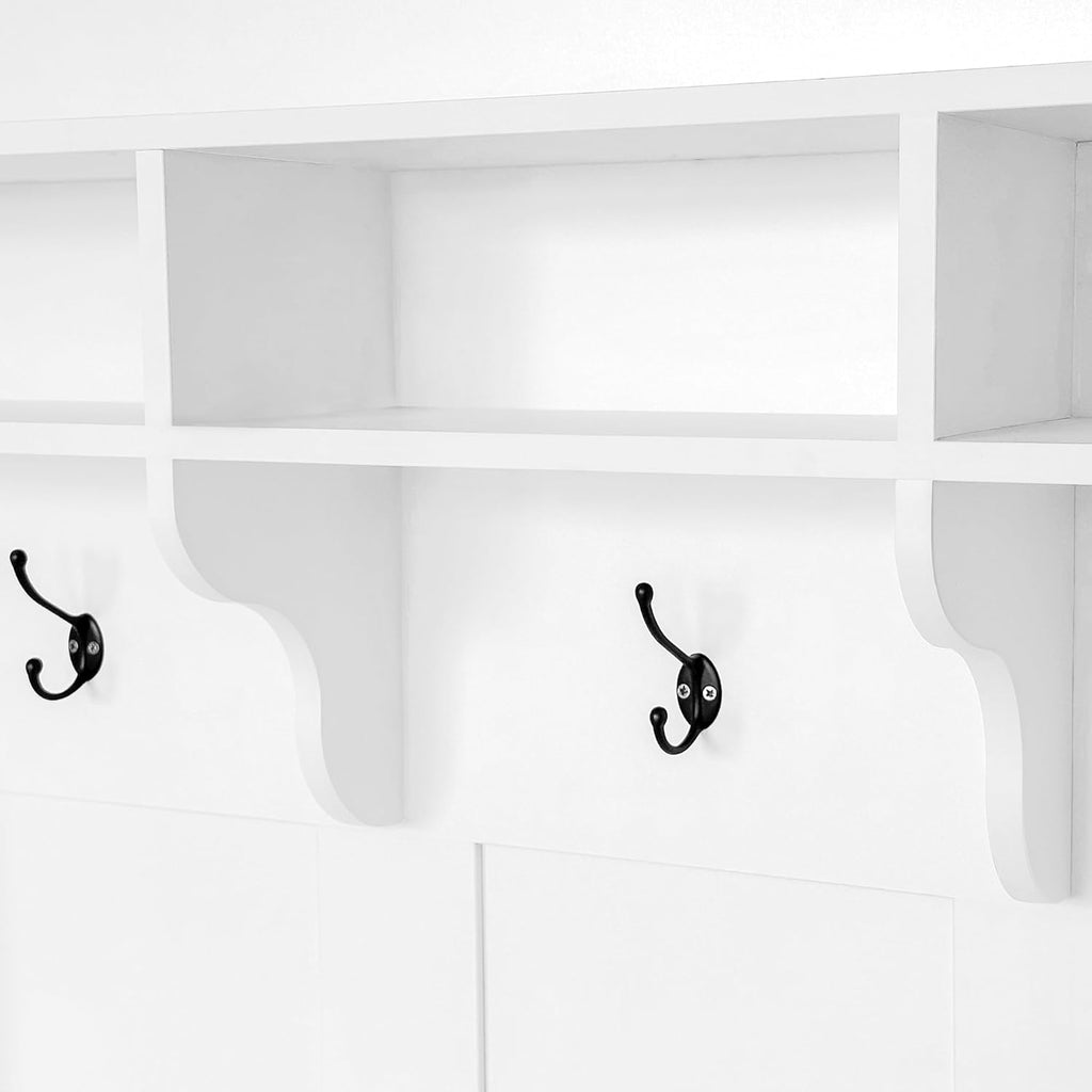 White 47.2'' Wide Hall Tree Bench with Hooks J328198