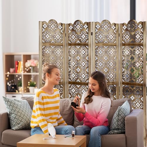 Grey 6 Panel Room Divider with Hand Carved Folding Privacy Screen N629