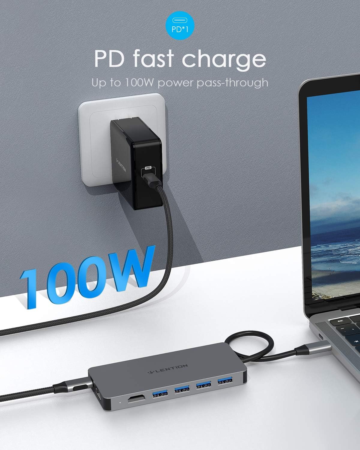 USB C Dual HDMI Hub with 4X USB 3.0, 2X 4K HDMI and 100W Type C Charging Adapter, Space Gray, Pack of 2 I856133