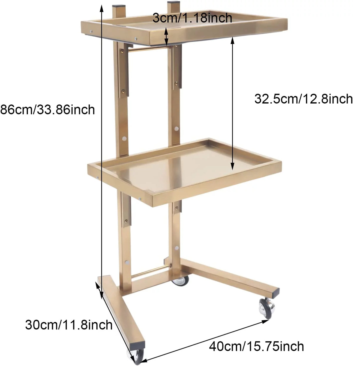 Foldable Metal 2-Tier Cart Trolley with 4 Swivel Casters B389