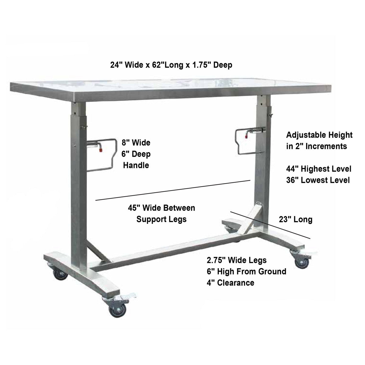 Stainless Steel Adjustable Height Work Table with Locking Casters M737708