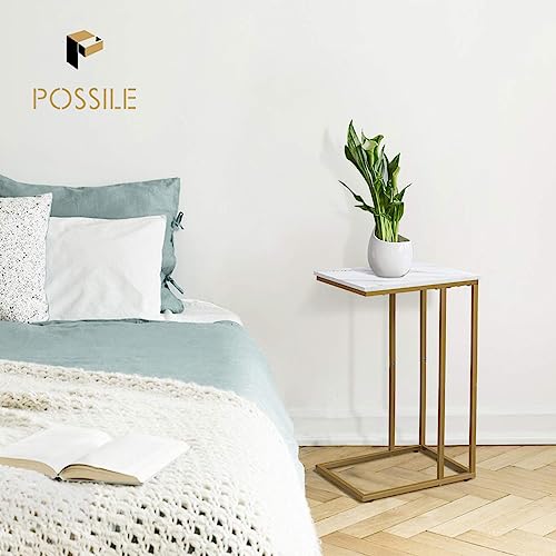 White Marble C Shaped Side Table Set of 2 R37908