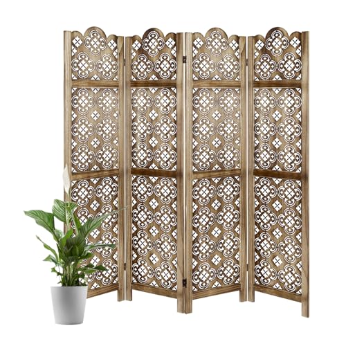 Grey 6 Panel Room Divider with Hand Carved Folding Privacy Screen N629